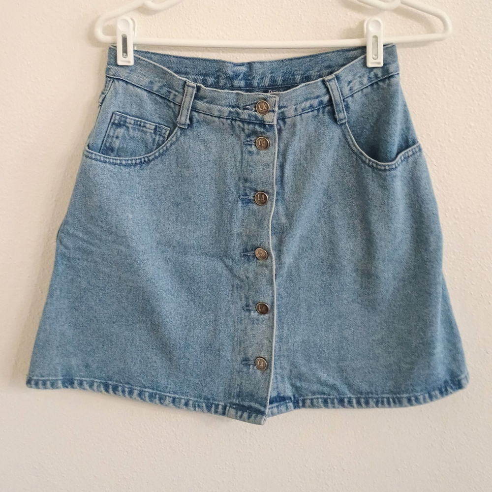 Vintage Y2K 90s LA Blues Denim Mini Skirt Button Up Womans 10